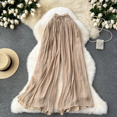 Damenhose aus fließendem Leinen mit hoher Taille im Palazzo-Stil - Mireya