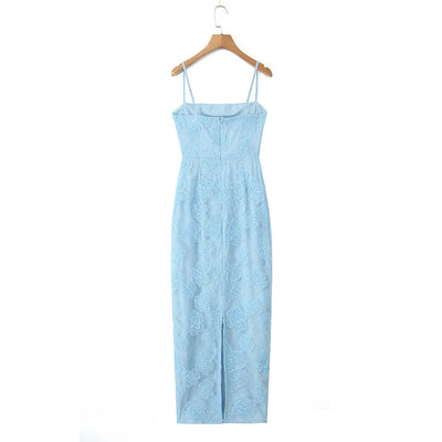 Langes Kleid aus geblümter Spitze mit eleganten Spaghetti-Trägern - Elena