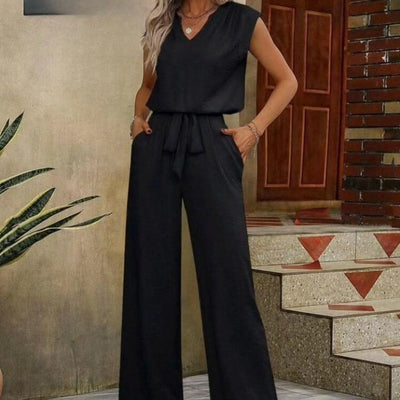 Ärmelloses Set mit V-Ausschnitt und Palazzo-Hose für Damen - Lorena