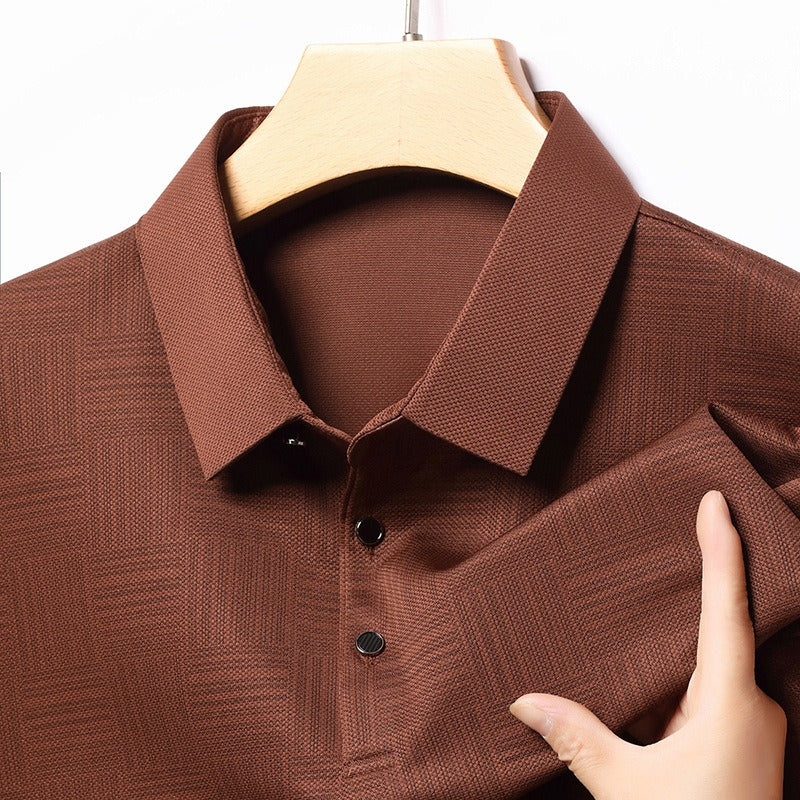 Geometrisch strukturiertes Langarm-Poloshirt für Herren aus Strick - Hugo