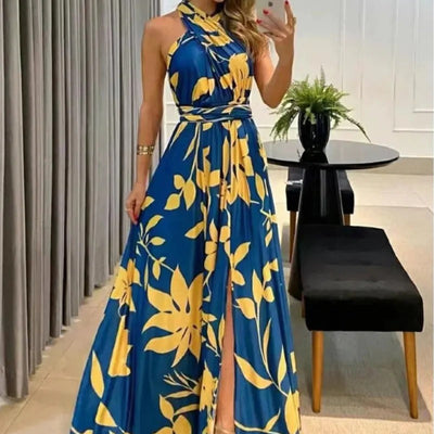 Asymmetrisches langes Kleid mit Falten und Seitenschlitz - Soraya