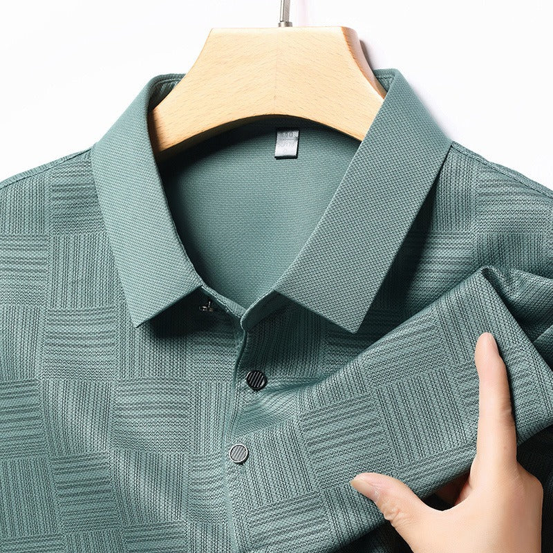 Geometrisch strukturiertes Langarm-Poloshirt für Herren aus Strick - Hugo