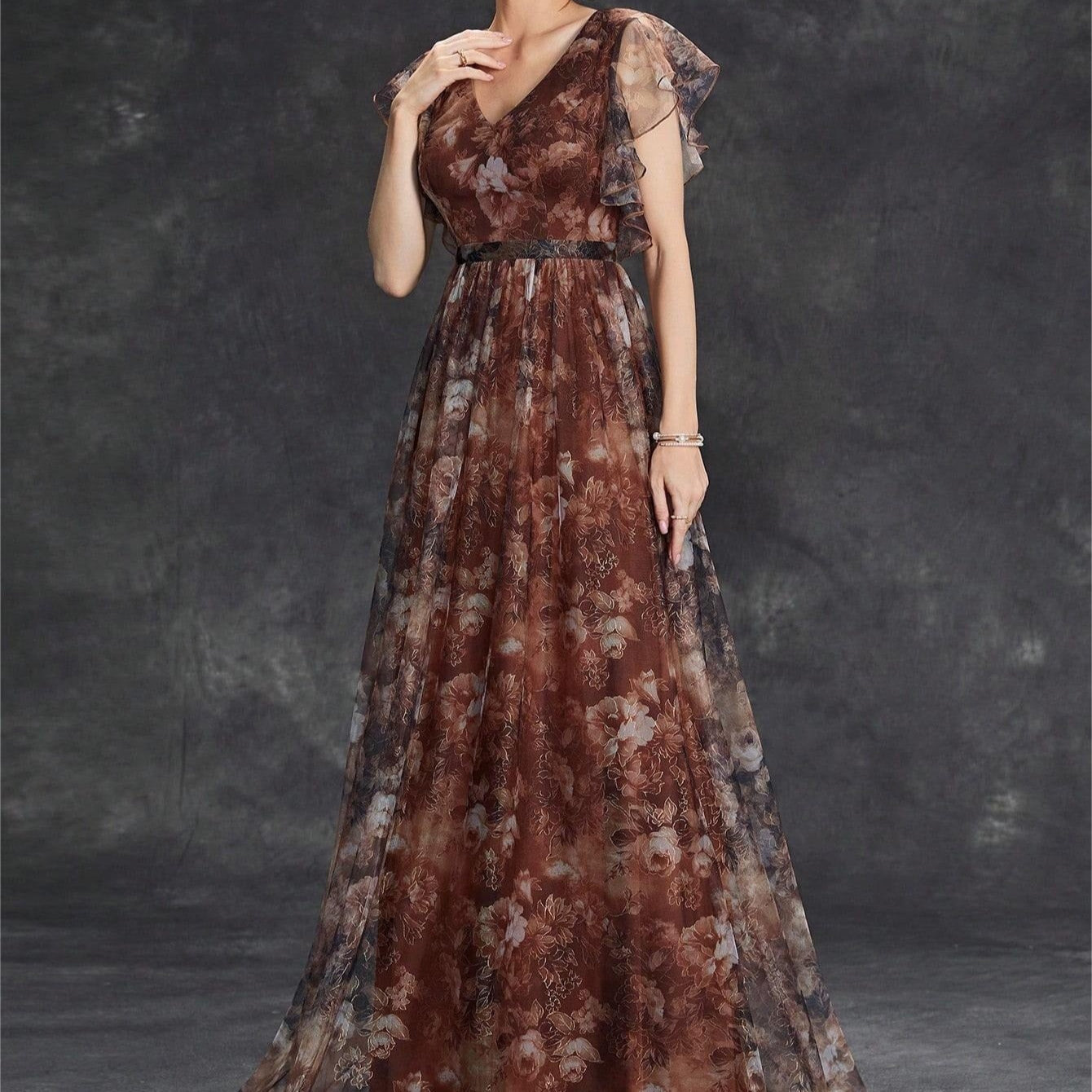 Langes Kleid aus bedrucktem Chiffon, luftiger Stil - Mariana