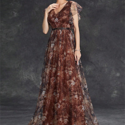 Langes Kleid aus bedrucktem Chiffon, luftiger Stil - Mariana