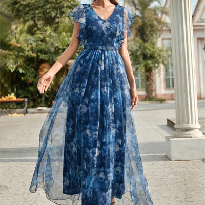 Langes Kleid aus bedrucktem Chiffon, luftiger Stil - Mariana