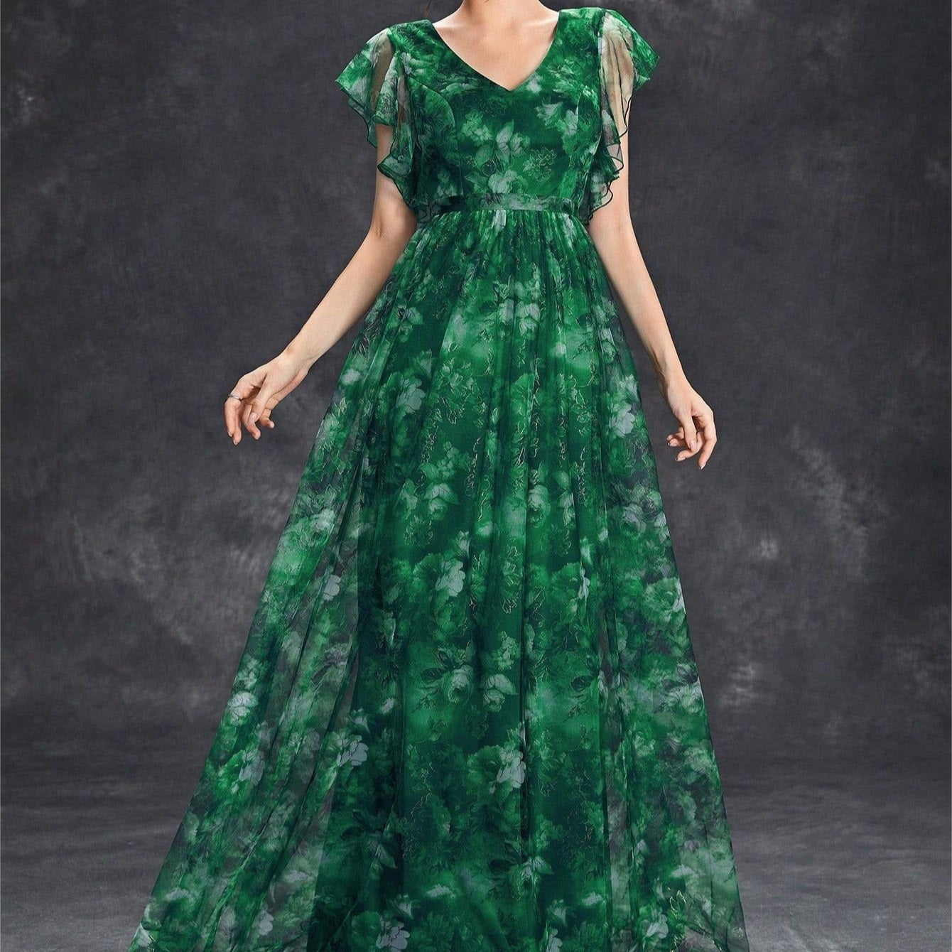 Langes Kleid aus bedrucktem Chiffon, luftiger Stil - Mariana