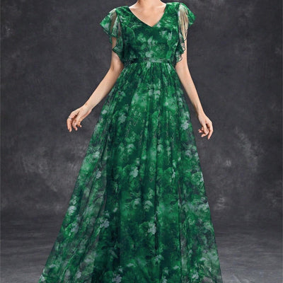 Langes Kleid aus bedrucktem Chiffon, luftiger Stil - Mariana