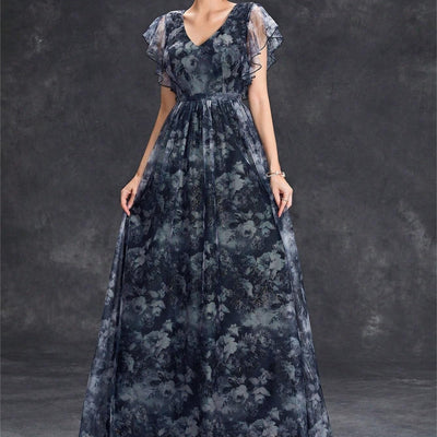 Langes Kleid aus bedrucktem Chiffon, luftiger Stil - Mariana