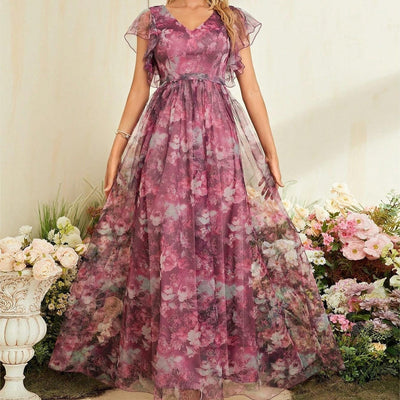 Langes Kleid aus bedrucktem Chiffon, luftiger Stil - Mariana