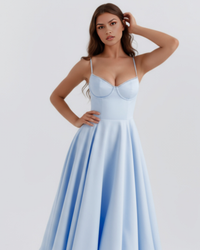 Ingrid | Damen Elegantes A-Linien Midi Kleid in Blau