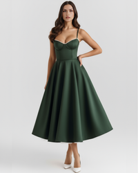 Ingrid | Damen Elegantes A-Linien Midi Kleid in Grün