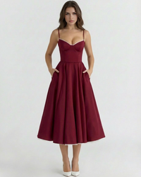 Ingrid | Damen Elegantes A-Linien Midi Kleid in Rot