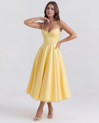 Ingrid | Damen Elegantes A-Linien Midi Kleid in Gelb