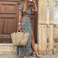 Isabella | Boho Maxikleid mit Paisley und Gürtel in Grau