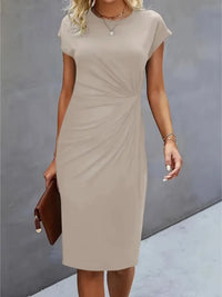 Isabella | Festliches Kurzarm-Midikleid in Beige