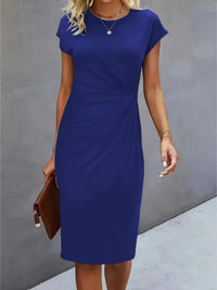 Isabella | Festliches Kurzarm-Midikleid in Navy blau