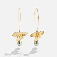 Jade Perle & Blüten Tropfen Ohrringe in 18K Gold
