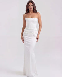 Jana | Damen Figurbetontes Satin Korsett Abendkleid in Weiß
