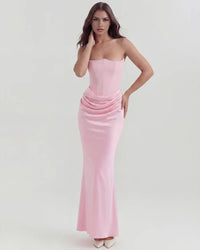 Jana | Damen Figurbetontes Satin Korsett Abendkleid in Rosa