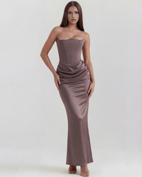 Jana | Damen Figurbetontes Satin Korsett Abendkleid in Khaki