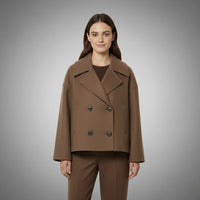 Johanna | Damen Eleganter Knöpfen Kurzer Mantel in Braun