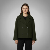 Johanna | Damen Eleganter Knöpfen Kurzer Mantel in Grün