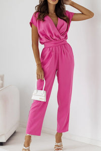 Amelia | Tiefer V-Ausschnitt Gürtel Jumpsuit in Rosa