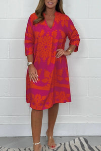 Niva | Glänzendes Frühlings-Midikleid in Orange und lila