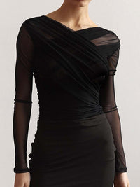 Damen Überkreuzte Front Lang Shirt in Schwarz