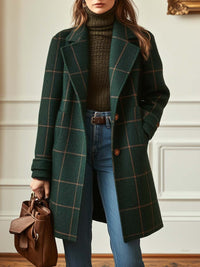Aida | Klassischer Karierter Tweed-Mantel in Grün