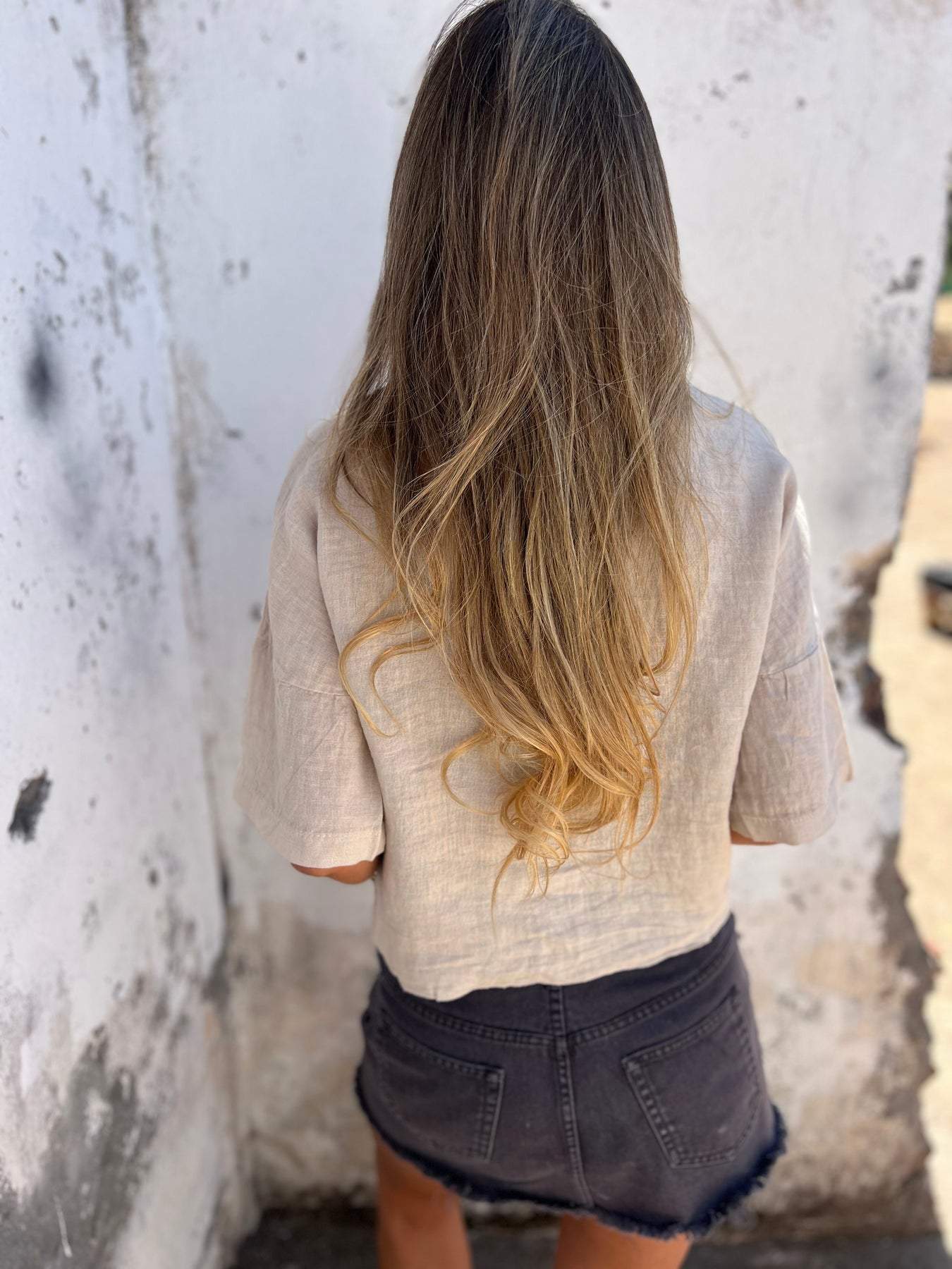 Chic Sommer V-Ausschnitt Baumwoll-Leinen Top für Damen