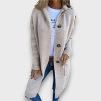 Fara – Strick-Cardigan mit Kapuze & Knopfleiste in Beige
