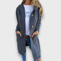Fara – Strick-Cardigan mit Kapuze & Knopfleiste in Grau