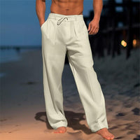 Erik | Leichte Leinenhose in Unifarbe in Khaki