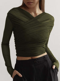 Damen Überkreuzte Front Lang Shirt in Armeegrün