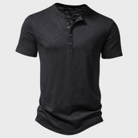 Jumas | Herren lässiges Henley Kurzarm Freizeitshirt in Schwarz