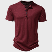 Jumas | Herren lässiges Henley Kurzarm Freizeitshirt in Weinrot