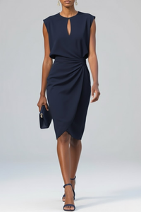 Katharina | Midikleid mit Schlüsselloch-Ausschnitt in Marineblau