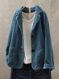 Kerstin | Damen Lässiger Cord-Blazer mit Knopfverschluss in Blau