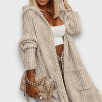 Jovina – Langer Cardigan mit Kapuze in Beige