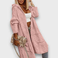 Jovina – Langer Cardigan mit Kapuze in Rosa
