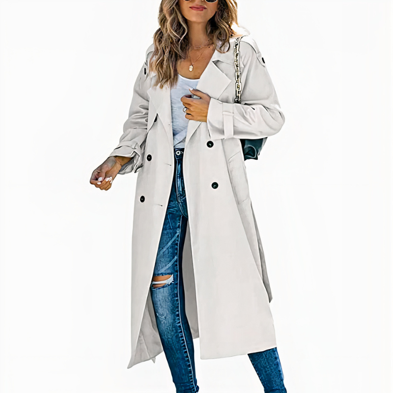 Klassischer langer Damen-Trenchcoat | Wasserdichte