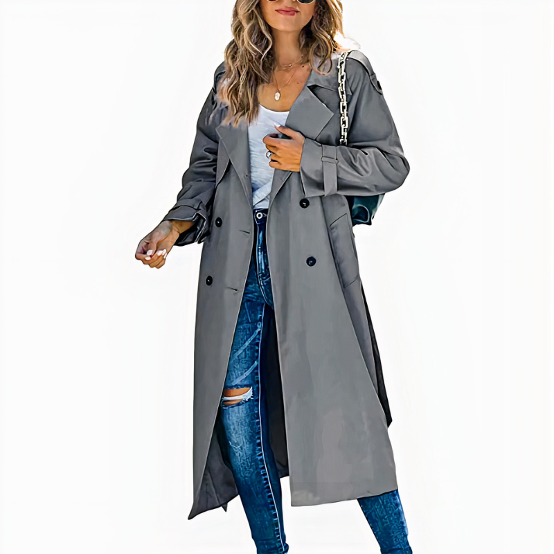 Klassischer langer Damen-Trenchcoat | Wasserdichte