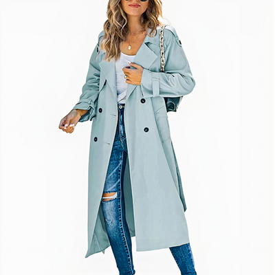 Klassischer langer Damen-Trenchcoat | Wasserdichte