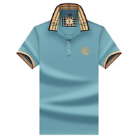 Konrad | Herren Poloshirt mit Karo-Kragen und Stickerei in Hellblau