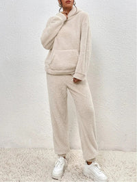 Damen Gemütlicher Teddy Hausanzug | Zweiteilig Warm in Beige
