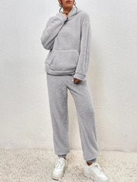 Damen Gemütlicher Teddy Hausanzug | Zweiteilig Warm in Grau