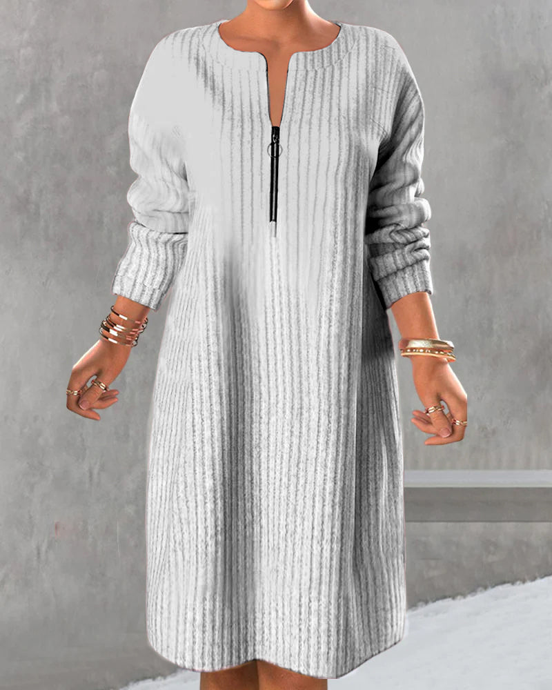 Frisch  - Lässiges Rippstrickkleid mit Reißverschluss | Strickkleid mit bequemer Passform und Frontreißverschluss