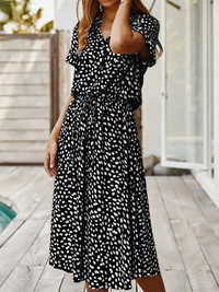 Lässiges bedrucktes Sommerkleid für Damen | Midi in Schwarz