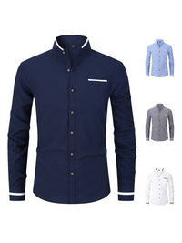 Nello | Herren Langarm Hemd | Stehkragen in Tiefes Blau